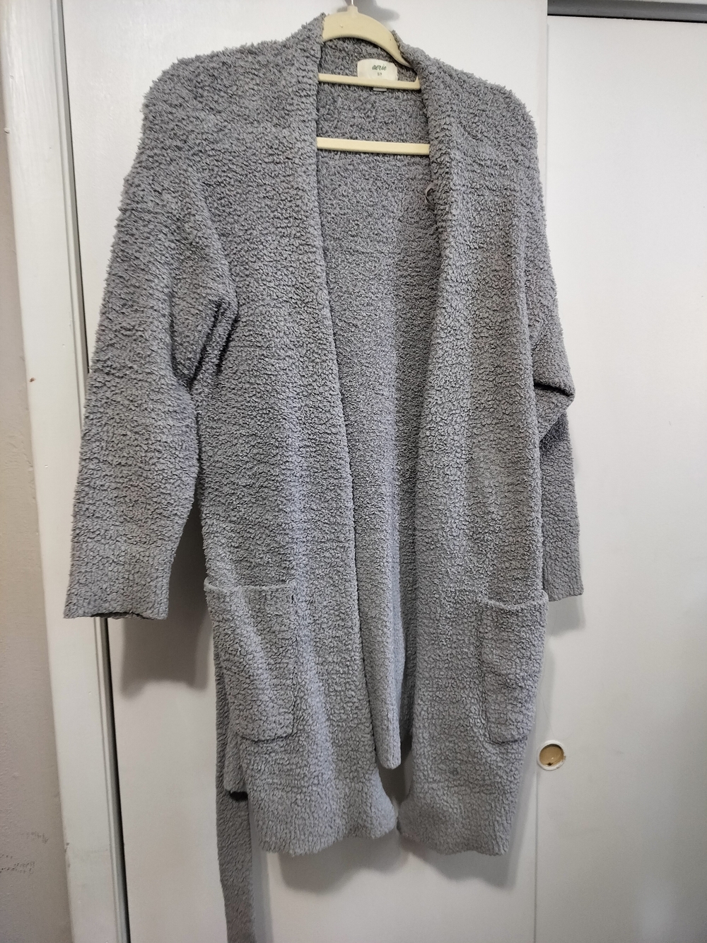 aerie Light Gray Plush Open-Front Cardigan